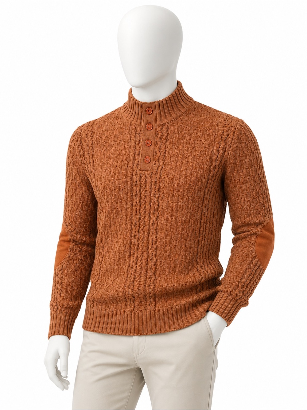 Men's Textured Turtleneck Henley Sweater in Rust 3XL